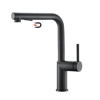 China Pull Out Spray Design European Simple Style Sus304 Stainless Steel Modern Black Kitchen Faucet for sale