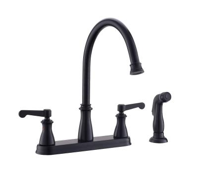 China Pull Out Spray Kitchen Faucet With Side Spray Double Handle Kitchen Faucet Black Matte Kitchen Faucet for sale