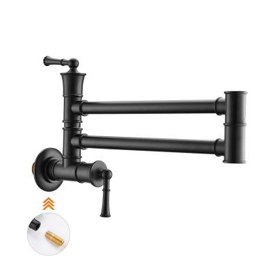 China Low MOQ UPC Modern Matte Black Brass Kitchen Pot Filler Folding Wall Mounted Water Taps Mixer Taps for sale