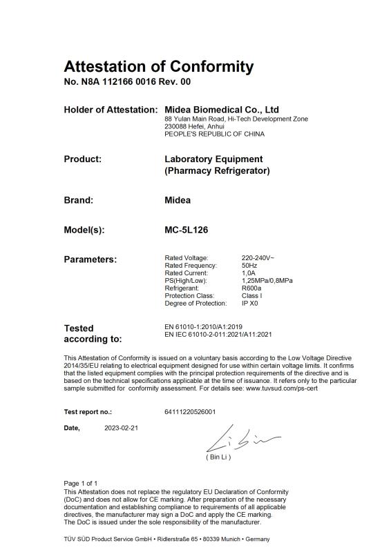 CE - Hefei Midea Biomedical Co., Ltd