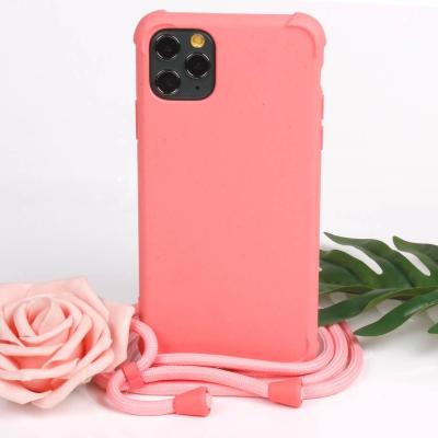 China Eco-Friendly Waterproof Natural Straw Cross Body Necklace Phone Case Recycle Wheat Biodegradable Phone Case For iphone 11 12 13 for sale