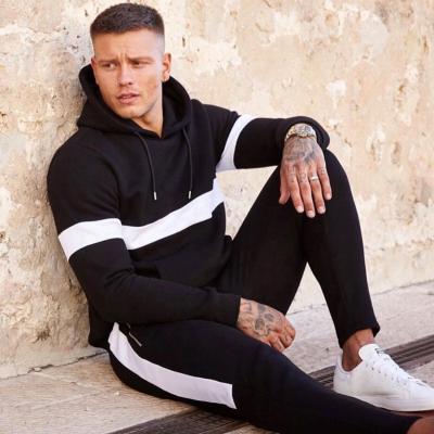 China Wholesale Breathable Two Piece Cotton Tracksuit Jogging Set Splice Simple Color Gym Training Men Tracksuit for sale