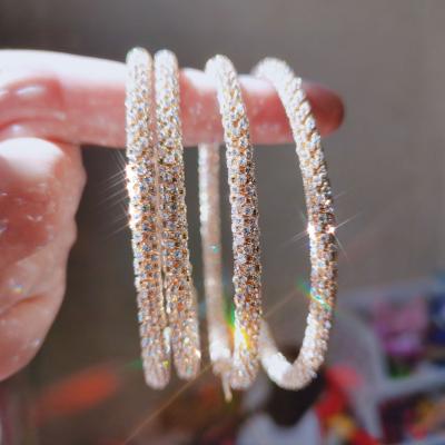 China Trendy Fashion Jewelry Crystal Big Hoop Earrings Women Shiny Round Drop Earring for sale