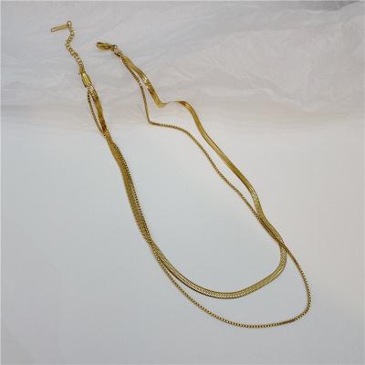 China Fashion TRENDY Women Layered Necklace Gold Stainless Steel Choker Necklace Snake Chain for sale