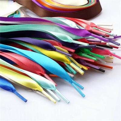 China Multicolor Silk Shoe Lace String Shoe Decorations 2cm Width Fashionable Satin Lace for sale