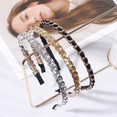 China Fashion Women Metal Chain Headbands Slim Crystal Headband Headwear Hair Accessories black for sale