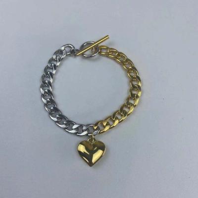 China FASHIONABLE Wholesale Gold Plated Chunky Stainless Steel Chain Bracelet Heart Bracelet for sale