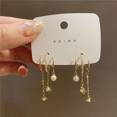 China FASHIONABLE Korean Women Style 925 Silver Needle Gold Drop Earrings Bead Zircon Tassel Earring for sale