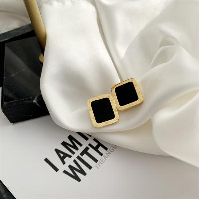 China TRENDY Simple Women Square Stud Earrings Gold Plated Stainless Steel Earring Jewelry for sale