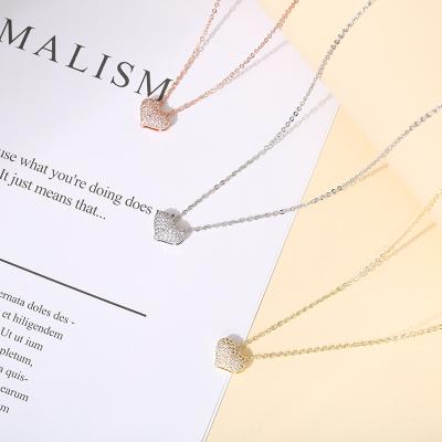 China FASHIONABLE Wholesale Women 3D Heart Necklace Zircon Stainless Steel Pendant Necklace Accessories for sale