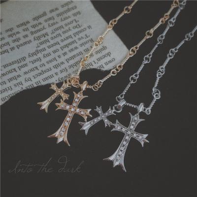 China FASHIONABLE Korean Style Crystal Cross Necklace Gold Plated Tasty Pendant Jewelry for sale