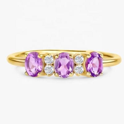 China FASHIONABLE Wholesale Amethyst Rings 925 Sterling Silver Oval Diamond Three Gemstone Rings for sale