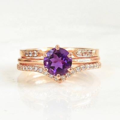 China FASHIONABLE Beautiful 925 Sterling Silver Natural Gold Lavender Amethyst Ring for sale