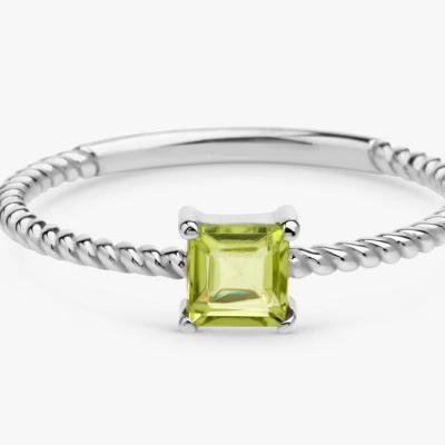 China Vintage TRENDY Style Natural Sterling Silver Peridot Twist Stone 18k Bling Crystal Ring for sale