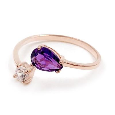 China FASHIONABLE Delicate Sterling Silver Natural Crystal Ring Adjustable Zircon Amethyst Band for sale