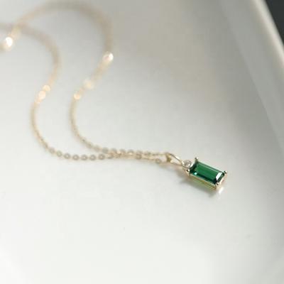 China TRENDY Rectangle Green 14k Sterling Gold Saimini Stone Necklace for sale