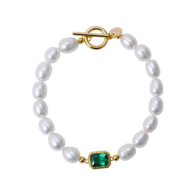 China BOHEMIA Gold Plated Freshwater Pearl 925 Sterling Silver Bracelet With Zircon Cuff Jewelry for sale