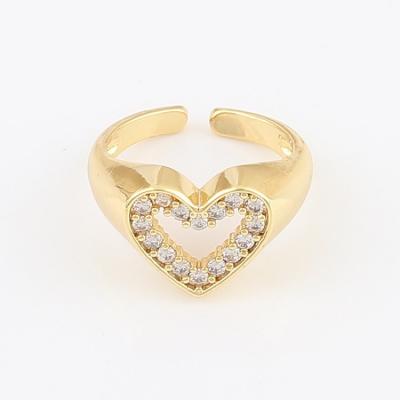 China Trendy Adjustable Brass CZ Heart White Hollow Ring for sale