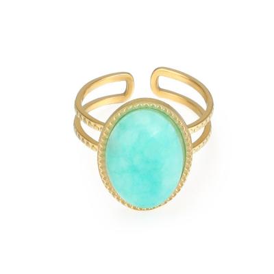 China TRENDY Saimini Jewelry Gold Plated Stainless Steel Adjustable Turquoise Stone Ring for sale