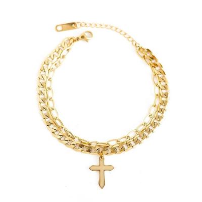 China FASHIONABLE Double Layer Stainless Chain Jewelry Saimini Cross Bracelet for Women and Men for sale