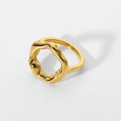 China FASHIONABLE Saimini Jewelry Stainless Steel Gold Plated Flower Hollow Shape Chunky Rings for sale