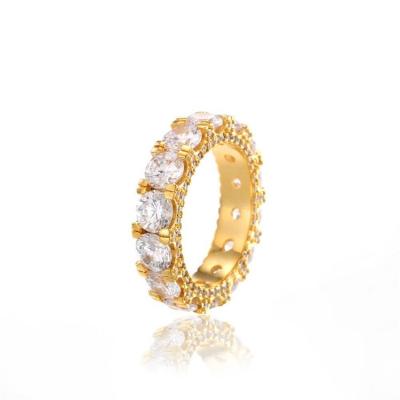 China Hiphop high quality hiphop style 14K brass gold plated cubic zirconia ring for men for sale