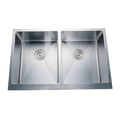 China Without Faucet Sinks 304 Stainless Steel Double Bowl Handmade Undermount Kitchen Sink for sale