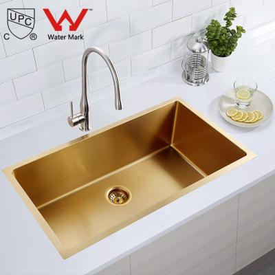 China Without Faucet 304 Stainless Steel Sink Single Bowl 1.2mm Gold Handmade Kitchen Sinks for sale