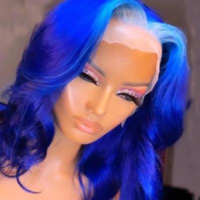 China Bob Wave Colored Blue Ombre 13x4 Lace Front Human Hair Wigs For Women Pre Plucked Brazilian Remy Transparent Lace Wigs 180% for sale