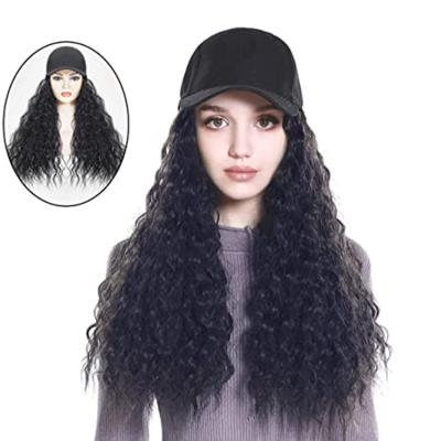 China Curly Cap Wigs For Color Women Curly Curly Synthetic Hair Wigs Baseball Cap Tied 18 Inch Wigs for sale