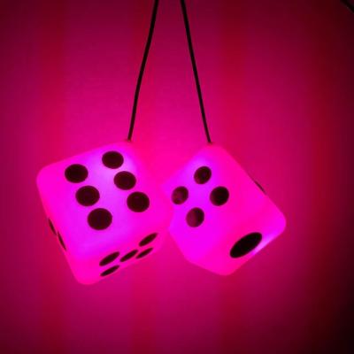 China Car.office Hanging Casino Dice Cube Car Accessories Black And White Dice With Red Sex Light for sale