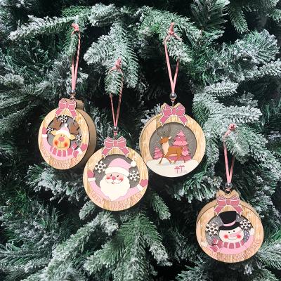 China Worldwide LED Lights Party Wooden Pendant Family Decoration Elk Christmas Elk Santa Claus Christmas Gifts for sale