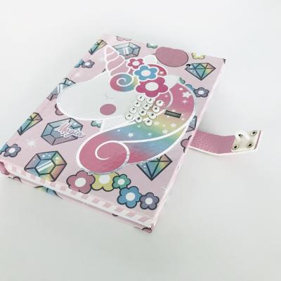 China Process Pink Unicorn Secret Code Eco-friendly Paper Hot Stamping Diary With Lock Notebook For School Office Gift for sale