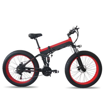 China Aluminum Alloy Ncyclebike 26inch 1000w Fat Folding Tire Electric Bicycle 7Speed ​​Full Suspension Mountain E Bike Foldable for sale