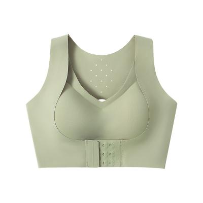 China Sports Breathable Green Pure Bra Color Seamless Underwear Without Steel Type Bump Bra Woman Gather Ring Adjustment Correction for sale