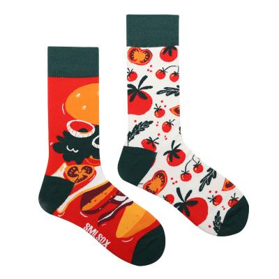 China Socks Breathable Colorful Art Pattern Cartoon Original Fashion Design Easy-matching Mandarin Duck Asymmetrical Long Socks ab Unisex for sale