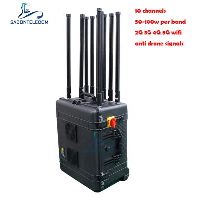 China 10 Antennas 300m Range Convoy Bomb Jammer High Power 500w Draw Bar Box for sale