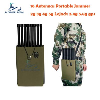 China 4G LTE 5G Lojack Portable Signal Jammer PHS PCS 16 Antennas 16w for sale