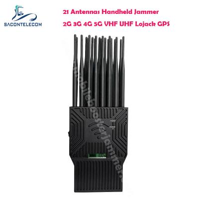 China WiFi Lojack Portable Signal Jammer 21 Antennas 21w 2G 3G 4G RC UHF VHF for sale