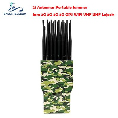 China 21w 21 Bands Mobile Phone Signal Jammer Radius 30m For GPS Lojack Walike Talkie for sale