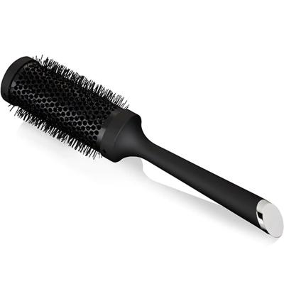 China Professional Barber Salon Custom Logo Ceramic Black Bristle Detangling Hair Round Nylon Brush Pad for sale