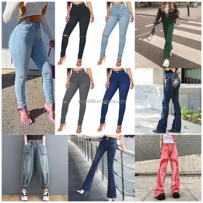 China QUICK DRY Jeans pants women's street wear button fly high waist split stretch slim jeans bad style women bottom for sale