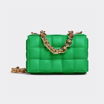 China Designer Woven Genuine Leather Cross - Body Handbags For Women Padded Bag Luxury Green Cassette Shoulder Square Clutch Chain Purses for sale