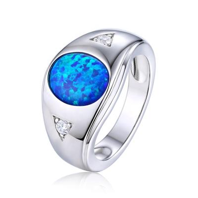 China Promotion CLASSIC Mens Rings Silver Blue Opal Ring Wholesale Jewelry for sale