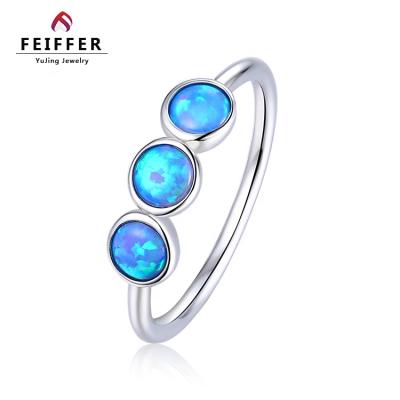 China Fashion Accessories 925 TRENDY Silver Created Blue Opal Band Ring for sale