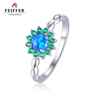 China Lab Opal Fashion Romantic Jewelry 925 Silver Blue Opal Ring With Emerald for sale