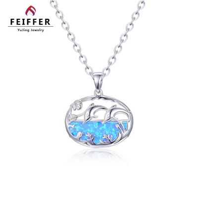 China Underwater Synthetic Opal Synthetic World Blue Opal Silver Pendant Necklace With Charm TRENDY Jewelry for sale