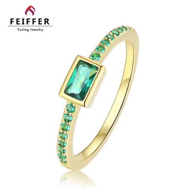 China Newest CLASSIC Silver Baguette Ring Design Simple Emerald Stone 925 Sterling Silver Ring Women Diamond Cut Jewelry for sale