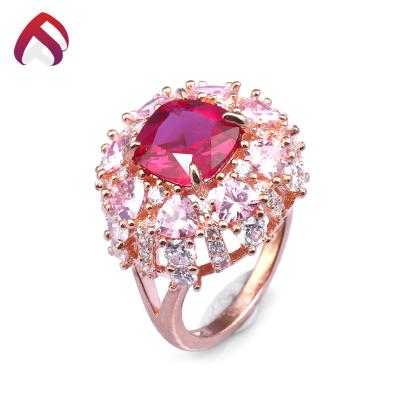 China Fashion White CZ Created Big Red Stone Silver Ring Designs For Women for sale