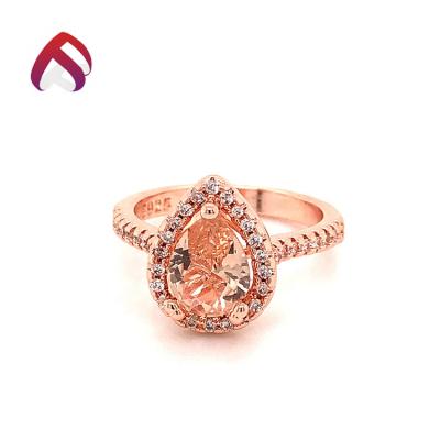 China Romantic 925 Sterling Silver Pear Shape Morganite Key Stone Ring For Gift for sale